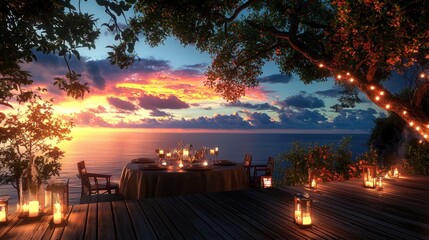 Romantic ocean sunset dinner.