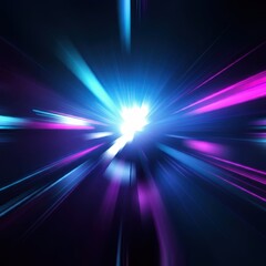 Cosmic explosion, vibrant energy burst, radiant light rays, deep space, swirling colors, blue and purple nebula, star formation, interstellar dust, celestial fireworks, dynamic motion blur, galactic c