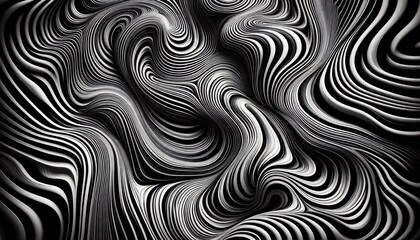 Fototapeta premium Abstract swirling patterns, black and white, fluid dynamics, organic curves, hypnotic lines, optical illusion, psychedelic art, high contrast, intricate details, flowing motion, wavy textures, monochr