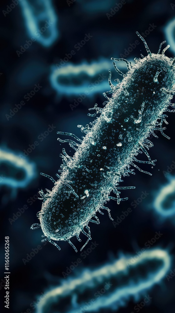 Poster close-up view of bacteria with microscopic details and structure