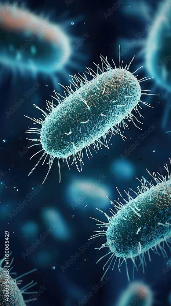 Poster close-up view of microbial bacteria under a microscope in detail