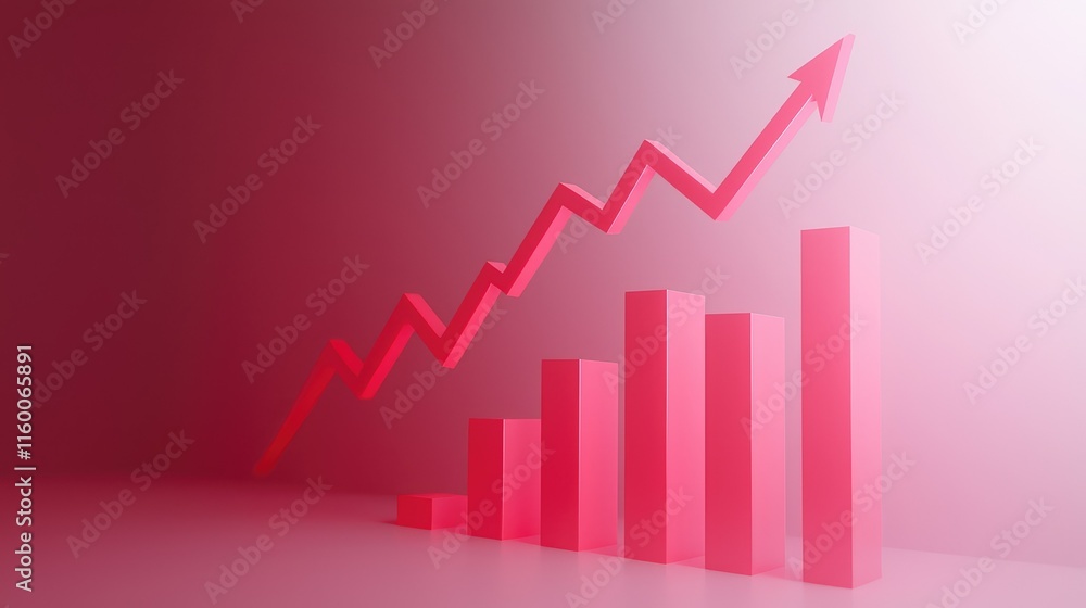 Poster abstract red chart with rising trend and bar graph on gradient background