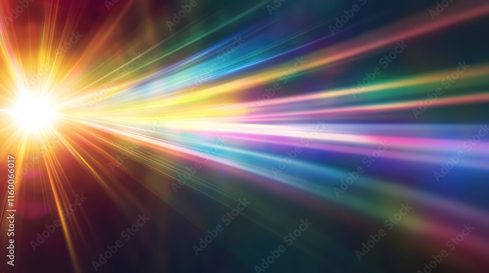 Poster colorful light rays streaming across dark background in dynamic display