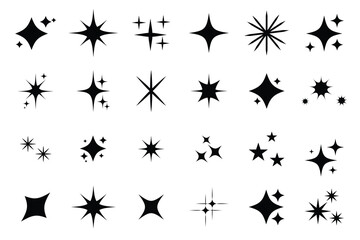 Twinkle star icon, vector set. spark icon shapes. Abstract shine effect vector sign design. Retro futuristic bright shine, vector collection. Glowing light effect. Vector illustration.