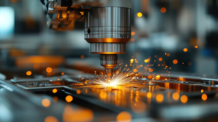 A close-up of a robotic welding machine joining steel parts in an automated process