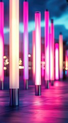 Obraz premium Vibrant Neon Lights Illuminating Urban Space at Dusk