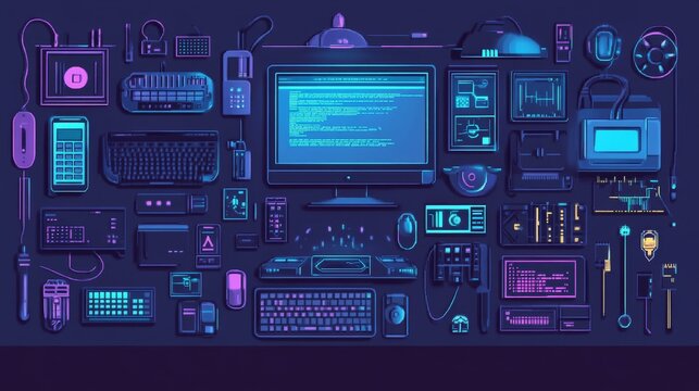 Programming banner web icon vector illustration concept with icon of computer, develop, source code, algorithm, data, technology and security