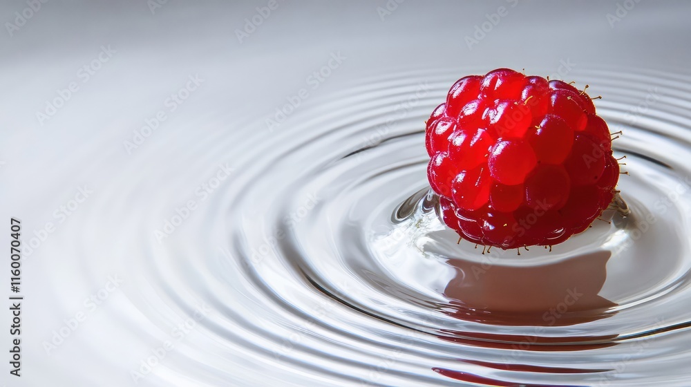 Poster Fresh Raspberry Splashing in Clear Water Creating Beautiful Ripples