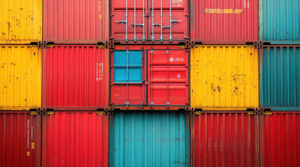 Fototapeta premium An industrial background of stacked shipping containers in vibrant colors