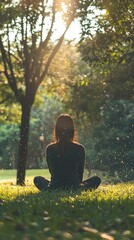 Serene Moment of Meditation Under Sunlight in Nature's Embrace