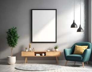 Modern living room interior design with armchair and large frame