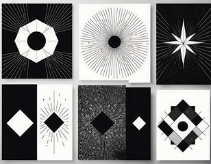 Abstract Geometric Black and White Art Prints Set