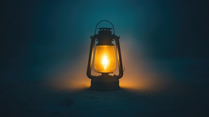 Glowing Lantern Illuminating Dark Space in a Mystic Atmosphere