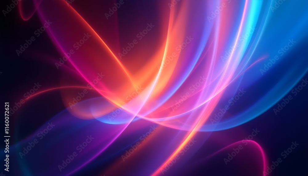Aufkleber Various abstract light trails against a black background. A dynamic abstract background of overlapping neon light trails in various colors, set against a black backdrop. Abstract blue wave background