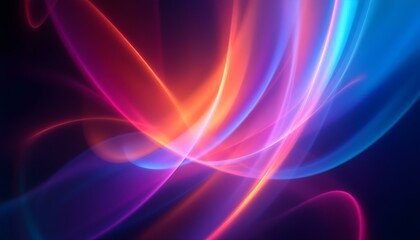 Fototapeta premium Various abstract light trails against a black background. A dynamic abstract background of overlapping neon light trails in various colors, set against a black backdrop. Abstract blue wave background