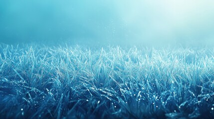 Frosty blue grass field, winter morning.