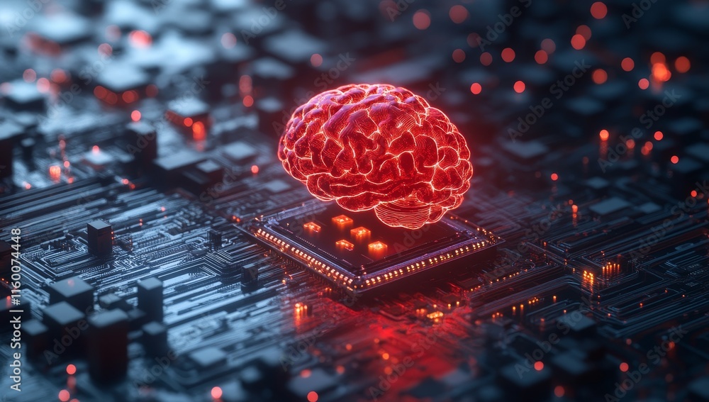 Poster glowing brain on a computer chip. (1)
