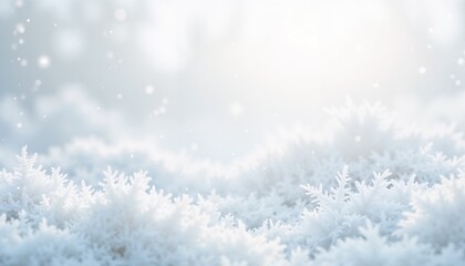 Naklejka premium Snow-covered landscape with delicate snowflakes and soft sunlight in a winter wonderland