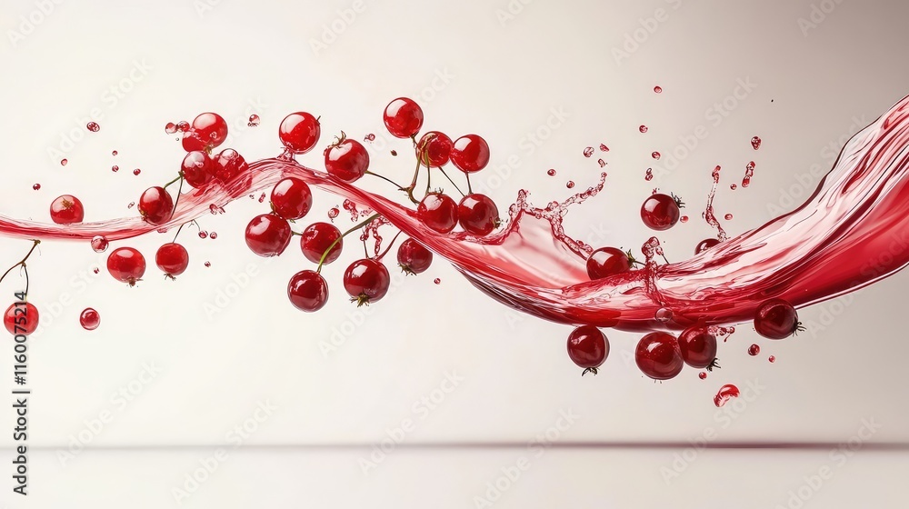 Poster fresh red berries splashing in water creating a beautiful effect