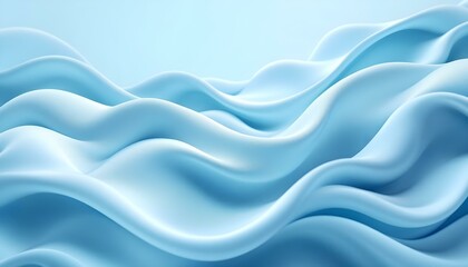 Obraz premium Pastel light blue background with flowing waves and soft highlights. Elegant, minimalist design evokes serenity and freshness. Abstract image featuring soft, flowing waves of blue and white.