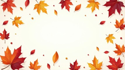 Autumnal Design Featuring Vibrant Maple Leaves and Small Decorative Elements on a White Background