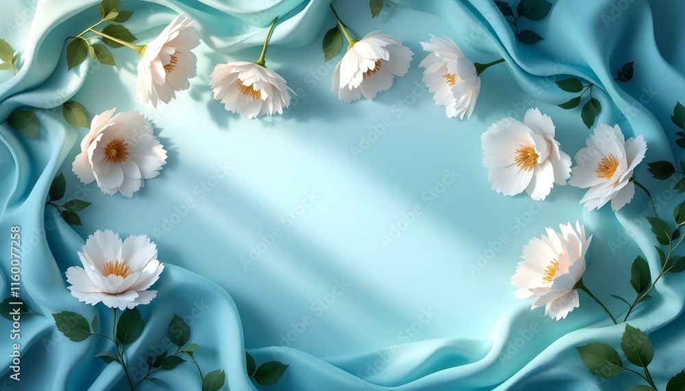 Poster A serene light blue background showcasing soft abstract shapes and textures. Perfect for wellness branding design projects. Soft blue gradient background showcasing minimalist design elements
