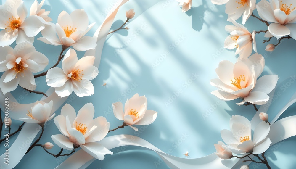 Poster A serene light blue background showcasing soft abstract shapes and textures. Perfect for wellness branding design projects. Soft blue gradient background showcasing minimalist design elements