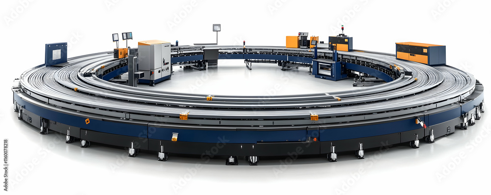 Poster a circular conveyor system designed for efficient material handling and transport.