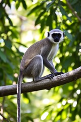 Obraz premium Vervet Monkey with Long Tail in Natural Habitat