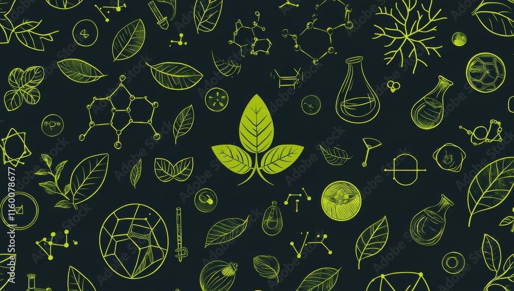 Aufkleber green leaf and science elements pattern.