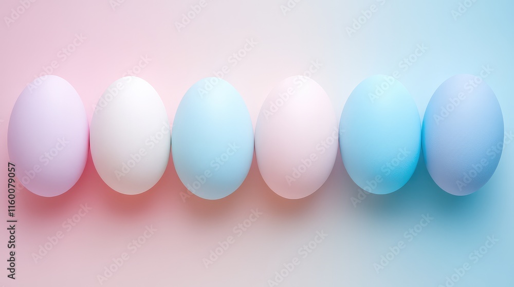 Poster colorful pastel eggs in a row on a soft gradient background