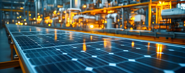 Fototapeta premium A close-up of solar panels in an industrial setting, highlighting renewable energy production.