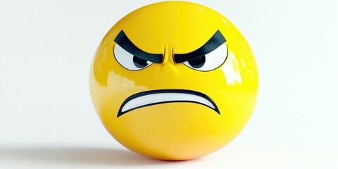 A bright yellow smiley face displays a clearly angry expression, characterized by fierce eyebrows and a scowling mouth, conveying feelings of frustration and displeasure