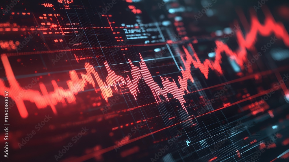 Poster abstract red digital waveform graph for technology and finance use
