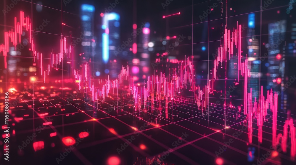 Poster dynamic financial data visualization with colorful graphs and lights