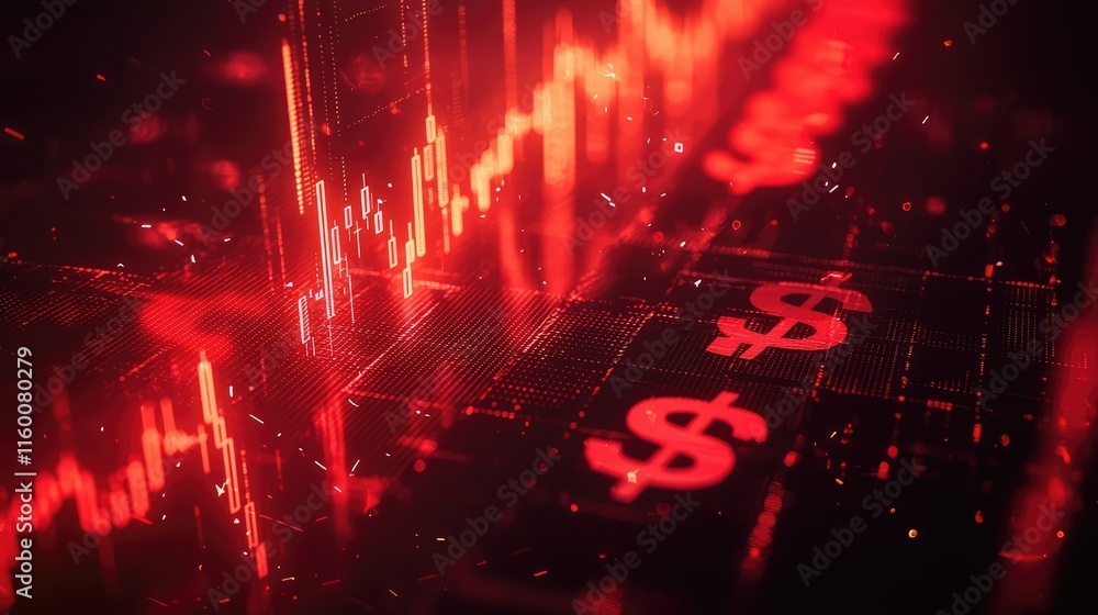 Poster abstract financial data visualization with dollar signs and charts