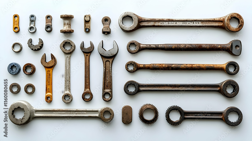 Poster a collection of various wrenches and tools arranged neatly for mechanical work.
