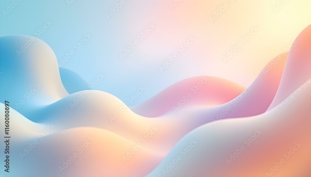 Fototapete abstract gradient light blue background with soft curves. abstract glass 3d renders holographic colo