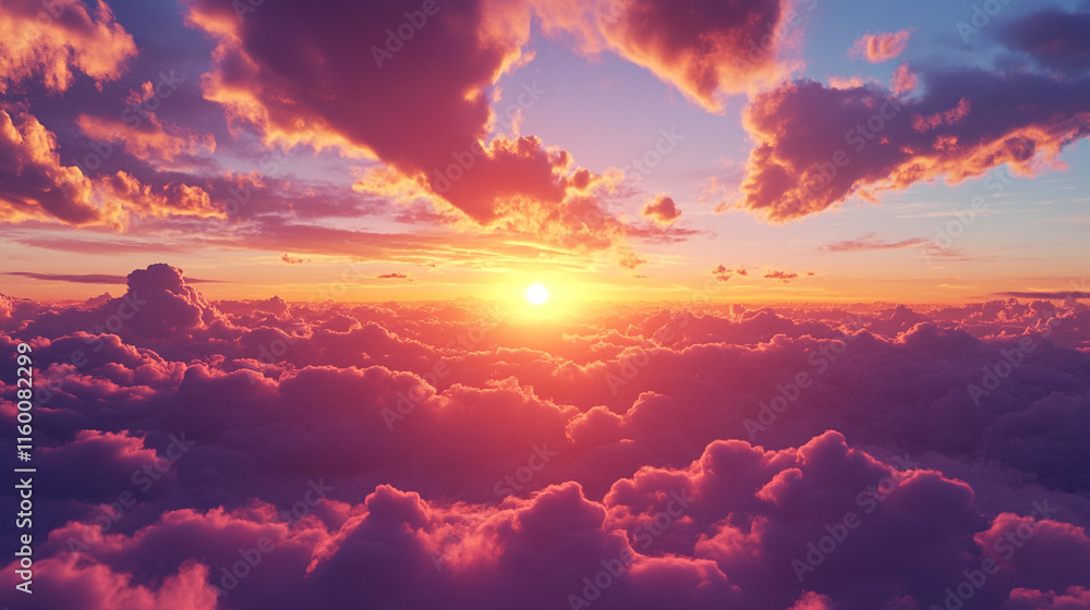 Aufkleber sunset above a colorful cloudscape with vibrant colors and soft atmosphere. a mesmerizing view of a 