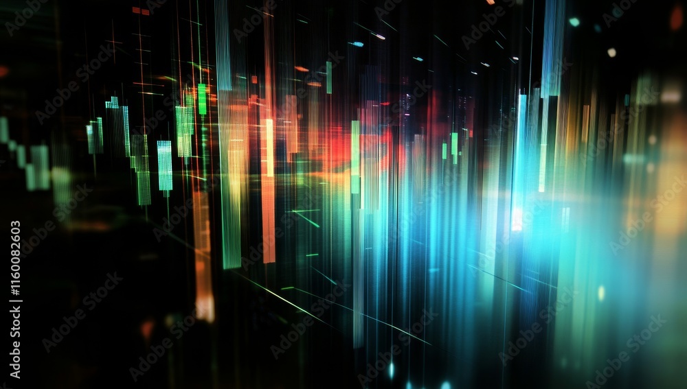 Poster abstract colorful light streaks and data flow.