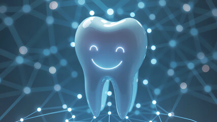 a tooth with a smile on it surrounded by dots and lines of dots and dots in the background,, Constant Permeke, computer art, hi - fructose, computer graphics