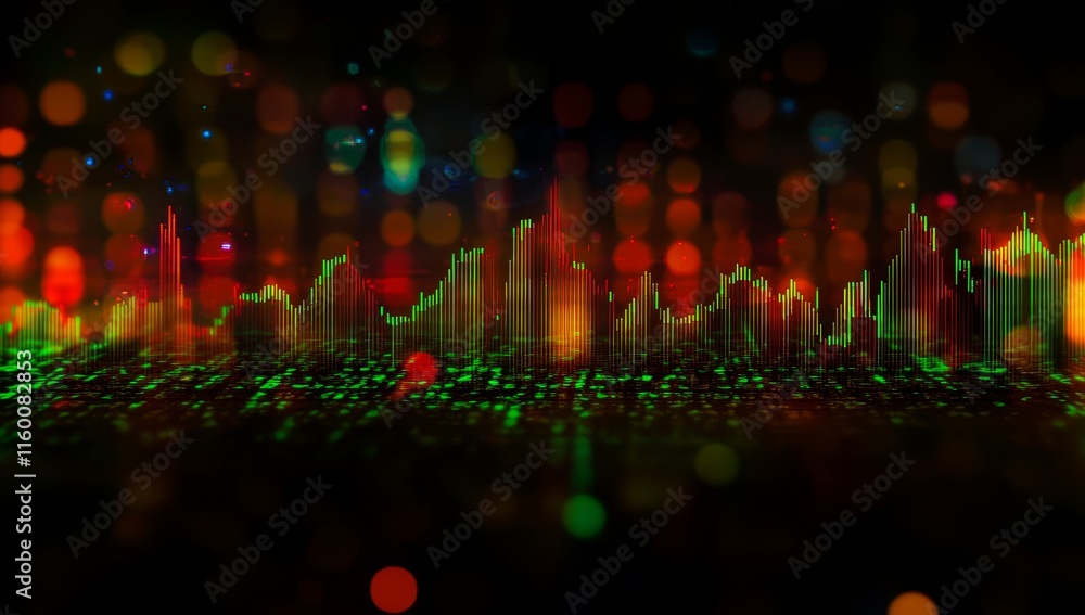 Poster Abstract financial chart with bokeh lights.