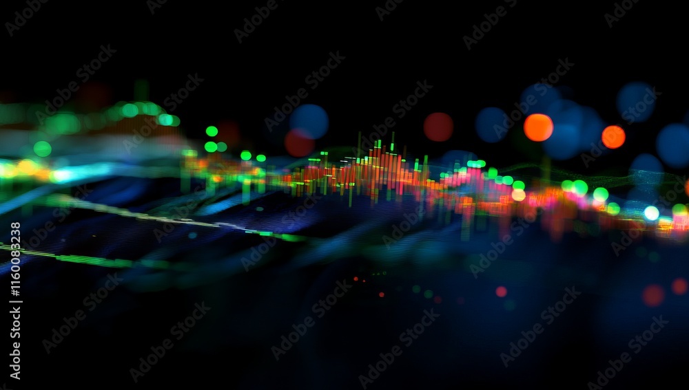 Poster Abstract colorful wave data visualization.