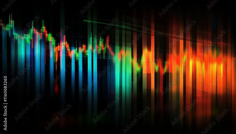 Poster abstract colorful stock market chart visualization.