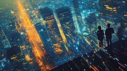 abstract professional business team people innovation connection of line from nail node to node on Smart Innovation city with connection cyber security network reciprocity , networking concept