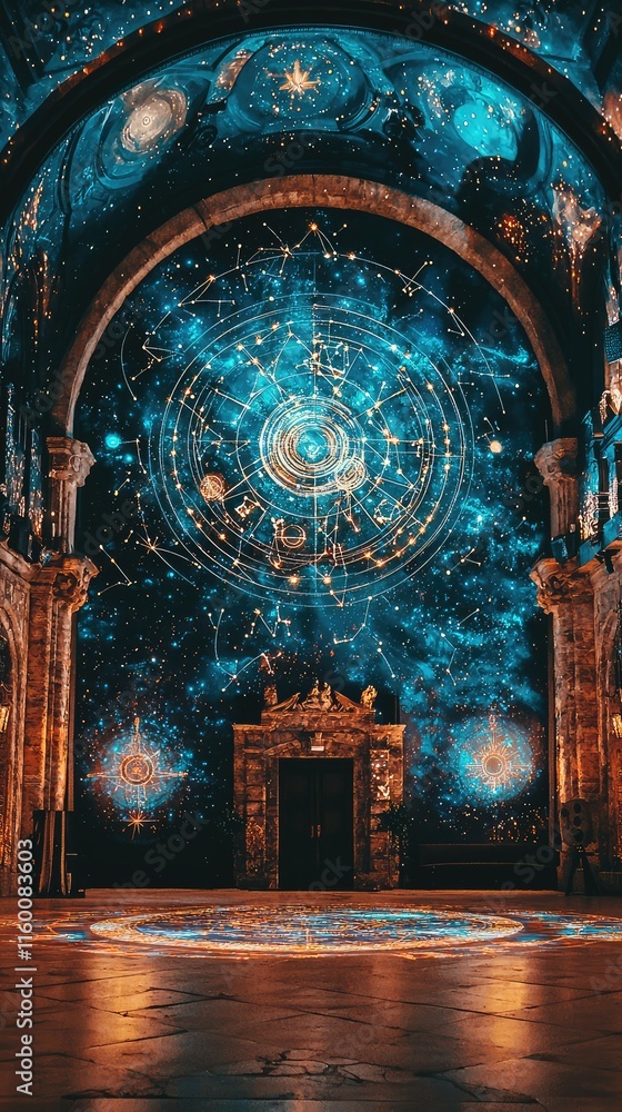 Poster cosmic mystical ceiling with celestial designs and star patterns