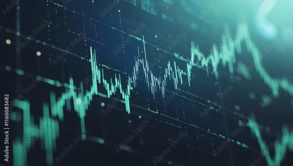 Poster stock market data displayed on a screen, showing fluctuating prices and trends.