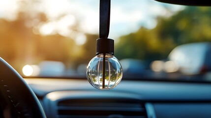 Car air freshener mockup hanging in car
