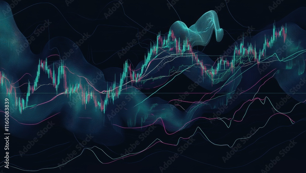 Leinwandbilder Abstract financial chart with glowing lines and candlestick patterns.