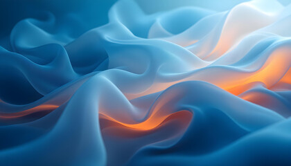 Fototapeta premium Abstract swirling pastel shapes, light blue and orange hues. Abstract swirling blue orange and beige forms. Abstract colorful swirling waves design background. Colorful twisted shapes in motion